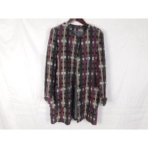 Robert Kitchen Womens Wool Dress Trench Coat Multicolored Plaid Size 14/Large